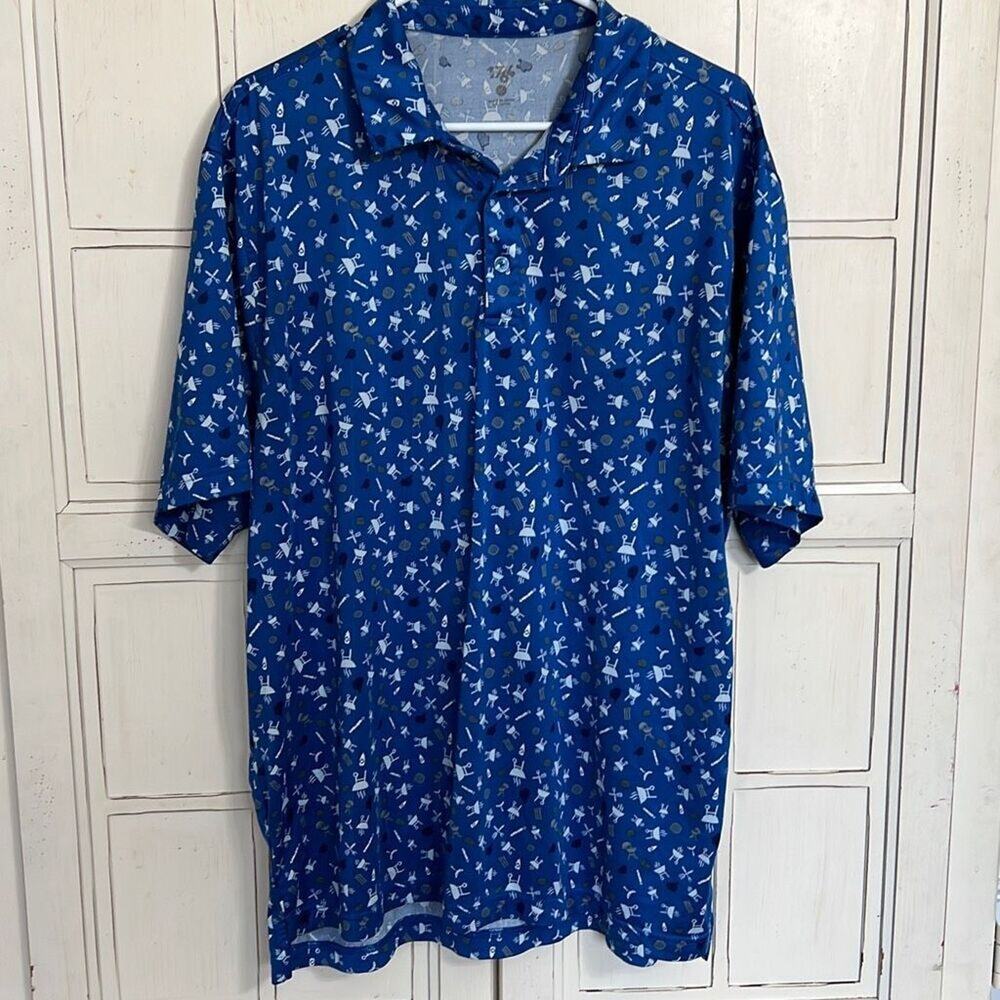 1764 size XL men’s golf polo shirt with barbecue theme